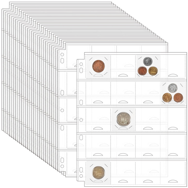 30 Sheets Uncle Paul Coin Binder Sheets for 2 x 2 Coin Flips 600 Pockets 7 Holes Coin Pages Holders for Cardboard Compat